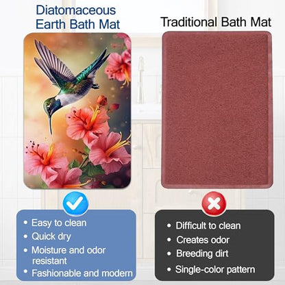 Elightvap Hummingbird Flowers Bathroom Mat Quick Drying Non Slip Bath Mats Absorbent,Bath Mat Quick Dry Bathroom Rug in Front of The Kitchen Sink, Shower Room, Bathtub,17 * 29.5 Inches - color: Hummingbird Flowers