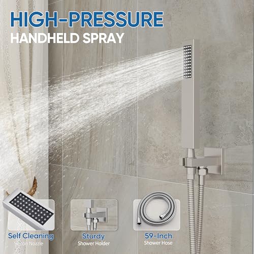Tub Shower System with 10" Rain Head, Handheld & Valve Kit | All-Metal Tub Shower Faucet Set, Wall Mounted Rain Showerhead, Handheld Spray, Includes Valve and Trim Kit, Brushed Nickel - color: Brushed Nickel 10