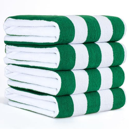 American Soft Linen Cabana Striped Beach Towels, 30x60 inch 4 Piece Oversize Pool Towels, Quick Drying Sand Free Swim Towels, Moss Green - color: Green