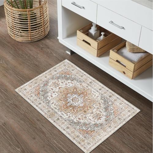 Bathroom Rugs Vintage Boho Bath Mats Light Khaki 20X32 Inch Small Bath Mat Comfy Velvet Non Slip Bathroom Rug Washable Bath Mat Shower Rug for Sink Shower Vanity - color: Boho, size: 1'8" x 2'8" (Rectangular)