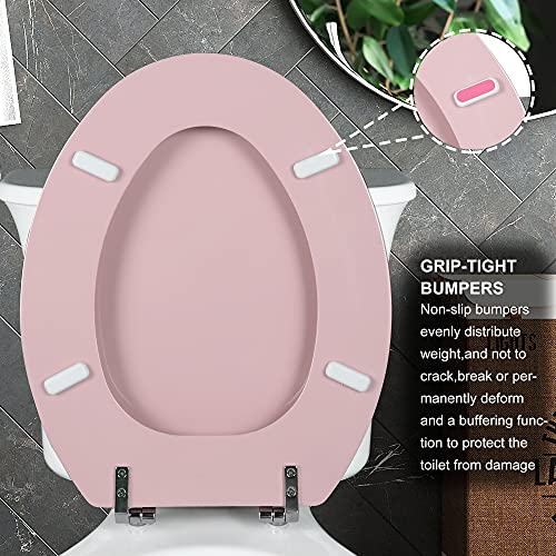 Angol Shiold Wood Toilet Seat, Zinc Alloy Hinges (Elongated, Pink) | Elongated Toilet Seat, Scratch Resistant Wood Surface, Easy to Install and Clean - color: Pink, size: Elongated