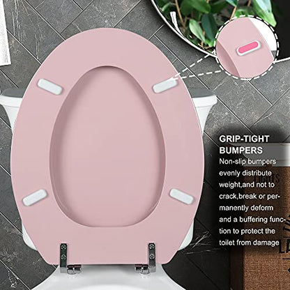 Angol Shiold Wood Toilet Seat, Zinc Alloy Hinges (Elongated, Pink) | Elongated Toilet Seat, Scratch Resistant Wood Surface, Easy to Install and Clean - color: Pink, size: Elongated