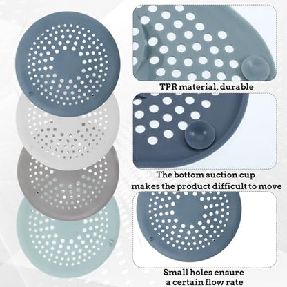 4 Packs Round Hair Drain Catcher, Drain Cover with Suction Cups, Durable Shower Drain Hair Catcher for Bathroom, Bathtub, Kitchen, Easy to Clean