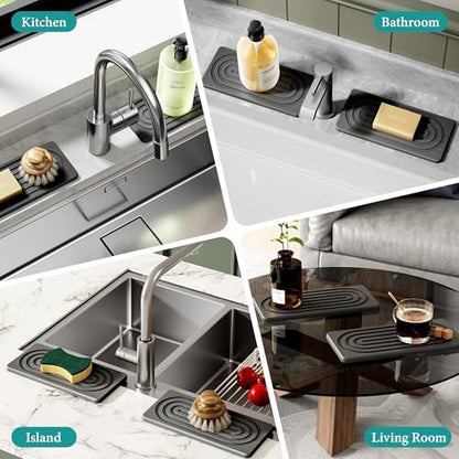 Water Absorbing Stone Tray, Quick Drying Diatomite Bathroom Tray Countertop, Stone Drying Mat for Kitchen Counter, Soap Dish Dispenser Vanity Organizer, Dark Grey-A-8.3" x 4" - color: 8.3" X 4"-dark Grey-a