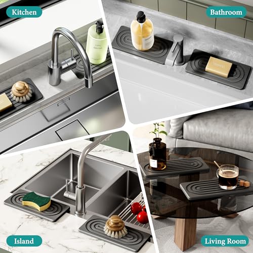 Water Absorbing Stone Tray, Quick Drying Diatomite Bathroom Tray Countertop, Stone Drying Mat for Kitchen Counter, Soap Dish Dispenser Vanity Organizer, Dark Grey-A-12.2" x 4" - color: 12.2" X 4"-Dark Grey-A