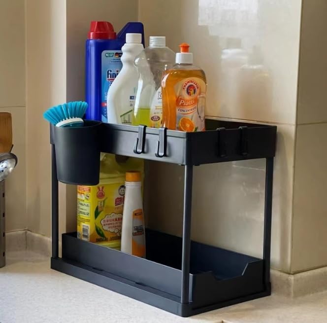 Under Sink Organizer, 2 Tier Under Sink Organizers and Storage, Slide Out Pull Out Cabinet Organizer Shelf, Sliding Drawer for Kitchen Bathroom Pantry Cabinet Closet Organization Rack.