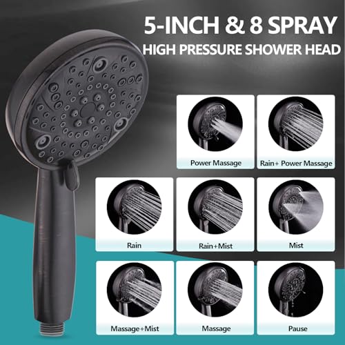 5" Dual Shower Faucet Compatible with Delta 13/14 Series Tub Trim Kit, High Pressure Round Rain Shower Head& Handheld Set Faucet, Oil Rubbed Bronze (Valve& Catridge Not Inclued) - color: Oil Rubbed Bronze