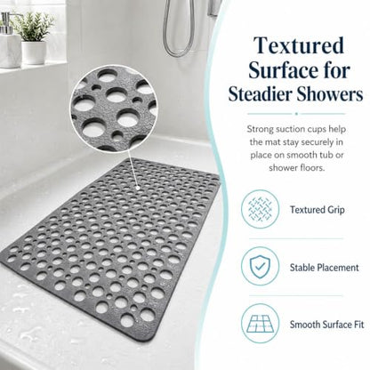 Casa and Beyond Shower Mat, Secure Shower Mat-Non-Slip, Washable Non-Slip Bathtub Mats, with Suction Cups and Drain Holes, Soft Textured Design, Easy to Clean for Bathroom (Beige, 20.9" x 20.9") - color: Beige, size: 20.9" x 20.9" (Rectangular)