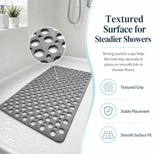 Casa and Beyond Shower Mat, Secure Shower Mat-Non-Slip, Washable Non-Slip Bathtub Mats, with Suction Cups and Drain Holes, Soft Textured Design, Easy to Clean for Bathroom (Blue, 29.5" x 17") - color: Blue, size: 29.5" x 17" (Rectangular)