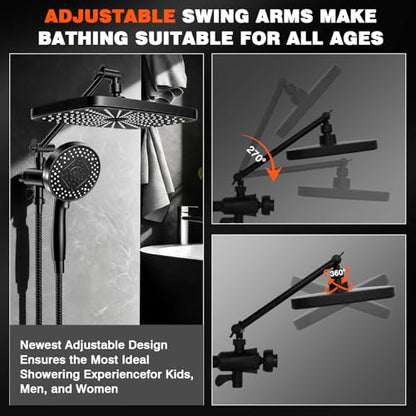 Black Shower Head with Handheld, Adjustable Rain Shower Head with Spray Combo, One-piece High Pressure Filtered Shower Head with Handheld, Built-in Magnetic Docking and Power Jets