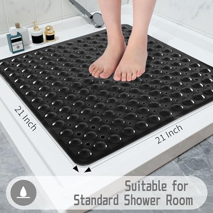 Yimobra Shower Mat 21X21 Inch Square, Non Slip Bathtub Mat with Large Suction Cups&Drain Holes, Soft Fast Dry Shower Stall Mats for Inside Shower, Machine Washable BPA-Free, Bath Essentials, Black - color: Black, size: 21 x 21 inches