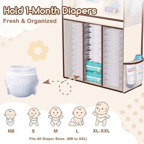 Baby Nursery Over The Door Organizer, 10 Pocket Hanging Storage | Removable Diaper Caddy & 3 Sturdy Hooks, 55LBS Capacity Baby Essentials Holder for Bathroom Bedroom Closet, Beige