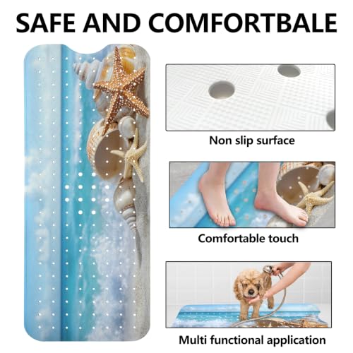 LNOND Summer Beach Bathtub Mat Non Slip, 40 X 16 Inch Tub Mat for Bathroom, Tropical Beach Bath Tub Shower Mat with Drain Holes and Suction Cups - color: Tropical Beach Bathtub Mat