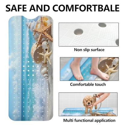 LNOND Summer Beach Bathtub Mat Non Slip, 40 X 16 Inch Tub Mat for Bathroom, Tropical Beach Bath Tub Shower Mat with Drain Holes and Suction Cups - color: Tropical Beach Bathtub Mat