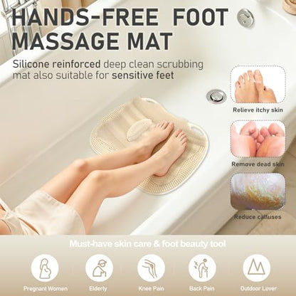 XL Shower Foot Scrubber Mat, Silicone Feet Massage Scrubber in Shower Clean Foot Toes Pad without Bending Non-slip Suction Cups Blood Circulation Exfoliate Smooth Achy Relief 17.4*13.4" Beige - color: 17.4*13.4" Beige