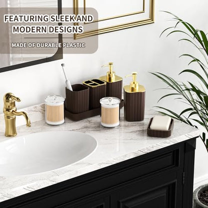 XLHOMO Bathroom Set - 26PC Bathroom Set with Shower Curtain and Rugs, Bathroom Accessory Set, Brown Bathroom Accessories Set, Trash Can & Soap Dispenser - style: Traditional