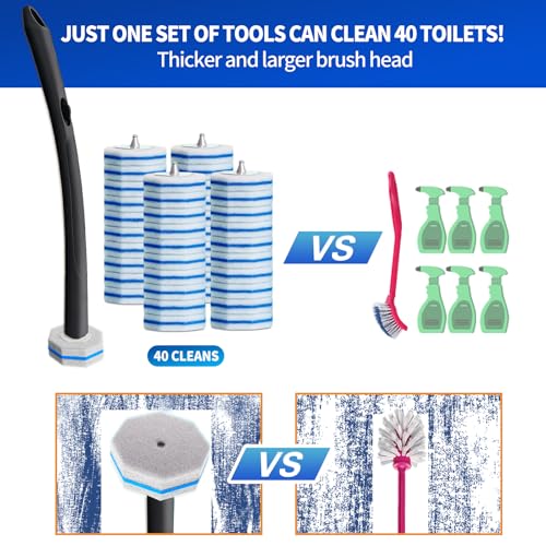Disposable Toilet Brush - Toilet Bowl Cleaner, Toilet Cleaning Supplies, Toilet Brush with Holder, Toilet Bowl Cleaner Wands，40 Refills for Toilet Cleaning and Hygienic Bathroom Maintenance - style: Toilet brush+40 refills