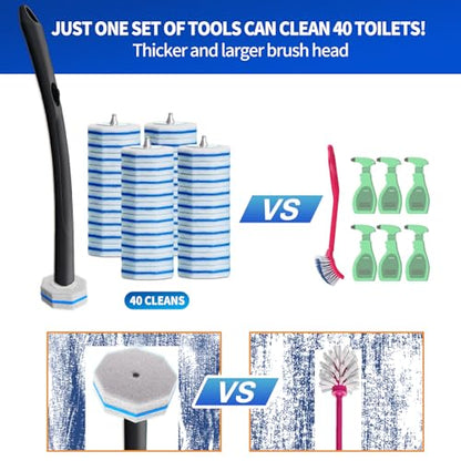 Disposable Toilet Brush - Toilet Bowl Cleaner, Toilet Cleaning Supplies, Toilet Brush with Holder, Toilet Bowl Cleaner Wands，40 Refills for Toilet Cleaning and Hygienic Bathroom Maintenance - style: Toilet brush+40 refills