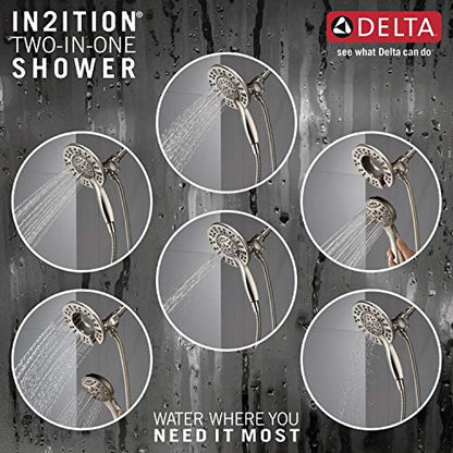 Delta Arvo 14 Series Brushed Nickel Bathtub Shower Faucet Set with In2ition 2-in-1 Dual Shower Head with Handheld Spray Combo, Valve Trim Kit, Spotshield Stainless 144840-SP-I (Valve Included) - color: Spotshield Brushed Nickel