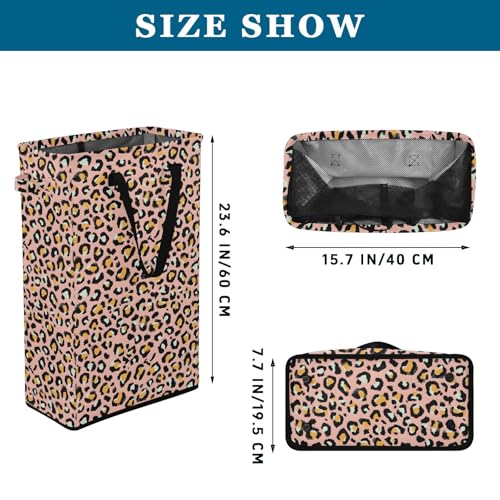 Cheetah Leopard Print Laundry Hamper Dirty Clothes Laundry Basket Bin for Bedroom Bathroom with Handles Slim Tall Collapsible Waterproof Freestanding 48L - color: cheetah Leopard Print