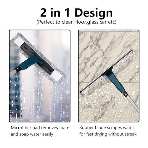 60" Professional Squeegee with Long Handle - Window, Shower & Floor Cleaner for Glass, Tile, Concrete, Mirror, Windshield, Bathroom, Car, Home & Garage