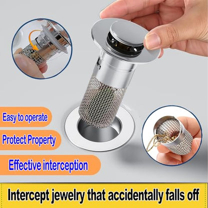 Bathroom Sink Drain Strainer, Pop-up Sink Stopper Hair Catcher with Removable Stainless Steel Filter Basket,Universal Drain Plug Filter Replacement for Bathroom Shower Sink Stopper(2Pcs)