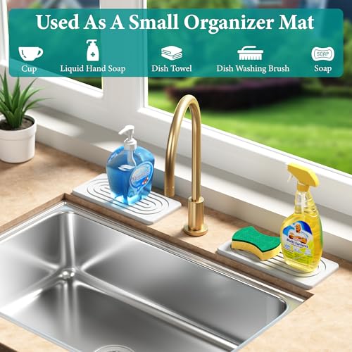Water Absorbing Stone Tray, Quick Drying Diatomite Bathroom Tray Countertop, Stone Drying Mat for Kitchen Counter, Soap Dish Dispenser Vanity Organizer, White-A-12.2" x 4" - color: 12.2" X 4"-White-A