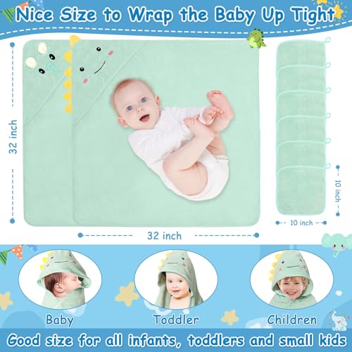 8 Pcs Baby Towel and Washcloths Set, Soft Baby Towels(Elephant & Dinosaur) | 2Pcs 32x32 in Cute Hooded Baby Towels & 6Pcs Baby Washcloths for Infant, Toddler and Kid, Baby Bath Essentials for Boy & Girl - color: Green Elephant & Dinosaur-8pcs