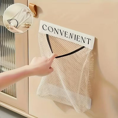 1 Pack Mesh Storage Bag Wall Mounted Hanging Organizer, Breathable Kitchen Garbage Bag Holder for Bathroom Cabinet Door Household Storage