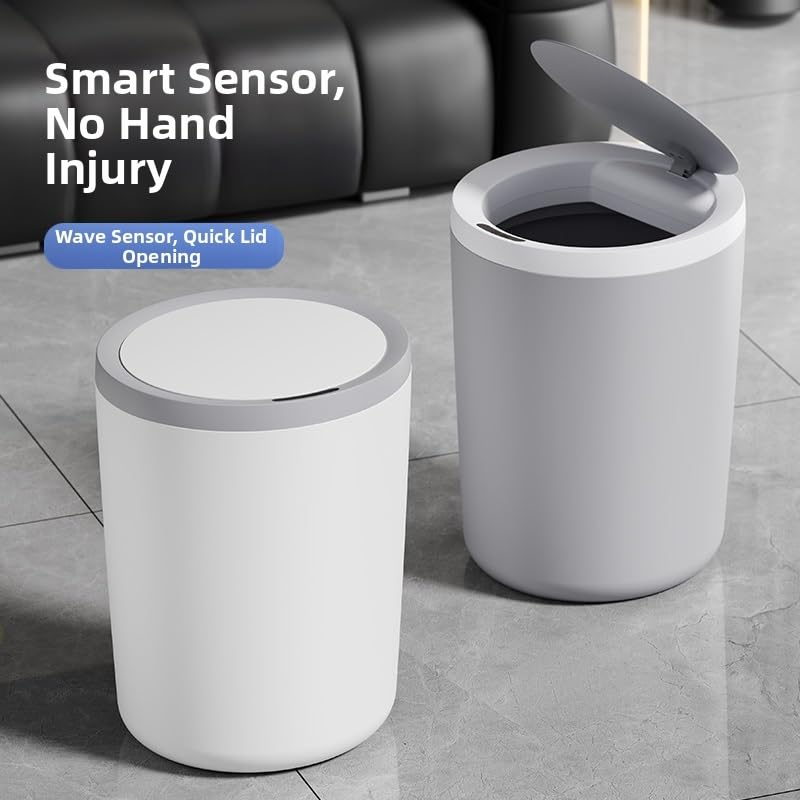 2 Pack 2.7 Gal Automatic Trash Can Small Smart Garbage Can Touchless, Bathroom Trash Can with Lid, Slim Motion Sensor Waterproof Plastic Trash Bins for Bedroom Office Kitchen Toilet (Grey 2 pics)