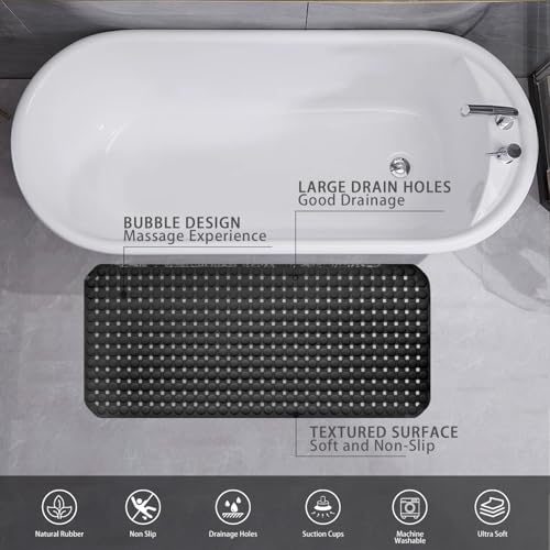 SELIBRE Rubber Bath Mat, 36 x17” TPR Black Tub Mats with 198+ Suction Cups, Bath Mat for Elderly/Kids, Machine Washable & Fast Drainage, Foot Massage Design (Black, Extra Large) - color: Black