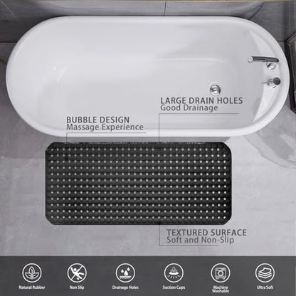 SELIBRE Rubber Bath Mat, 36 x17” TPR Black Tub Mats with 198+ Suction Cups, Bath Mat for Elderly/Kids, Machine Washable & Fast Drainage, Foot Massage Design (Black, Extra Large) - color: Black