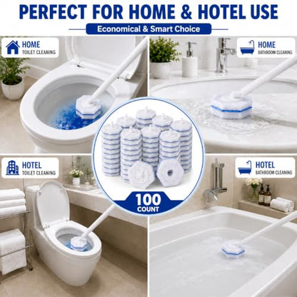 100 Pcs Disposable Toilet Wand Refills Bulk,No Cleaner Required | Disposable Toilet Brush Refills,No Falling Apart,4X Thick Lather Cleaning Power,Fresh Scent,Fits Clorox and Most Toilet Wands