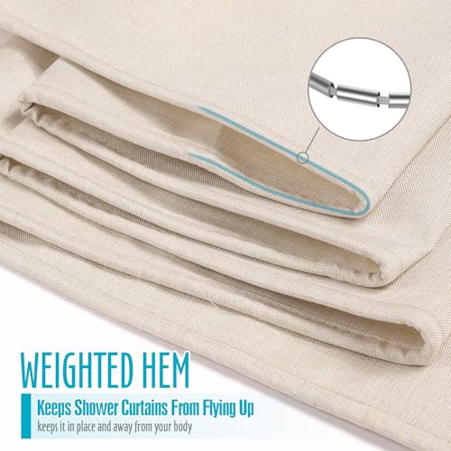 Ga-Geetopia Extra Long Linen Textured Shower Curtain Set with Hooks, Beige Boho Farmhouse Bath Shower Curtains for Bathroom Neutral Cloth, Hotel Luxury, Weighted, 72W x 80L, Cream - color: Linen | With Hooks, size: 72"W x 80"L (Pack of 1)