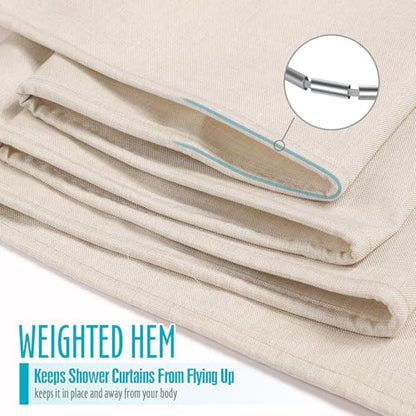 Ga-Geetopia Extra Long Linen Textured Shower Curtain Set with Hooks, Beige Boho Farmhouse Bath Shower Curtains for Bathroom Neutral Cloth, Hotel Luxury, Weighted, 72W x 80L, Cream - color: Linen | With Hooks, size: 72"W x 80"L (Pack of 1)