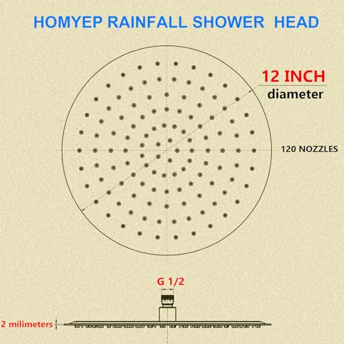 12 Inch Round Shower Head Wall Mount Rainfall Shower Head, Non-rust Stainless Steel High Pressure Rain Showerhead, Brushed Nickel