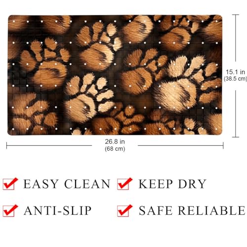 Non Slip Bathtub Mat Brown Dog Paw Prints Bathroom Shower Tub Mats with Suction Cups and Drain Holes for Kids and Adults 15.7x27.9 in