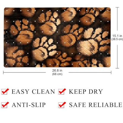 Non Slip Bathtub Mat Brown Dog Paw Prints Bathroom Shower Tub Mats with Suction Cups and Drain Holes for Kids and Adults 15.7x27.9 in