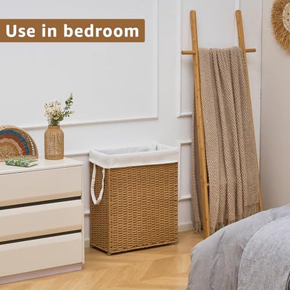 Slim Wicker Laundry Hamper, 75L Handwoven Rattan Basket with Handles, Narrow Laundry Basket with Removable Liner Bag & 2 Mesh Bags - color: Brown, size: 75L