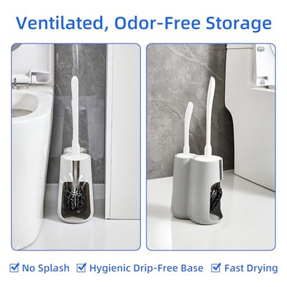 Toilet Brush and Holder Set with Pumice Stone Toilet Bowl Cleaner | Long-handle Scrubber with Ventilated Holder and Pumice Stone for Hard Water Stains, Limescale and Toilet Rings - color: Gray