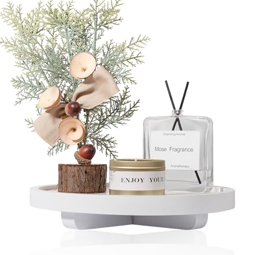 Round Decorative Tray Farmhouse Kitchen Decor Soap Dish, 9" White | Waterproof, Lightweight, Easy Clean, Wood Riser Pedestal Stand Accessories for Office Desk, Vanity, Counter, Sink - color: White, size: 9"