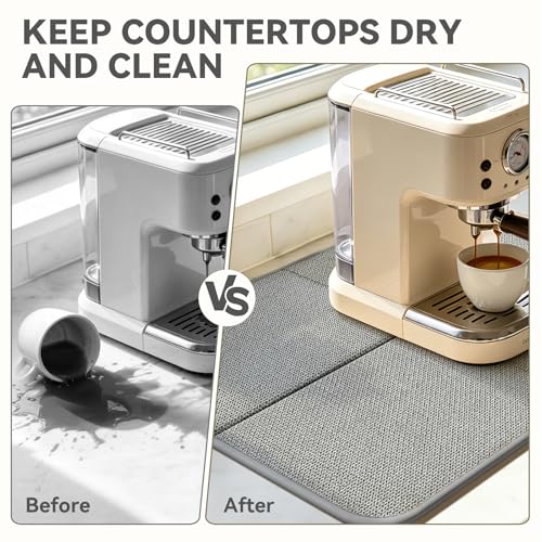 Dish Drying Mat for Kitchen Counter, Absorbent Dish Mat，Grey 16x24 | Ultra Absorbent & Fast Drying, Machine Washable Foldable Kitchen Drying Dry Pad for Countertops, Sinks, Draining Racks - size: 16" x 24"