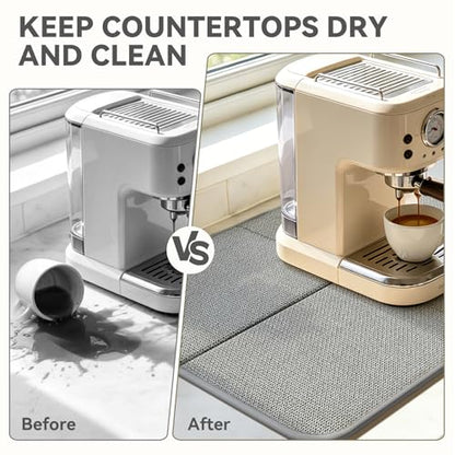 Dish Drying Mat for Kitchen Counter, Absorbent Dish Mat，Grey 16x24 | Ultra Absorbent & Fast Drying, Machine Washable Foldable Kitchen Drying Dry Pad for Countertops, Sinks, Draining Racks - size: 16" x 24"