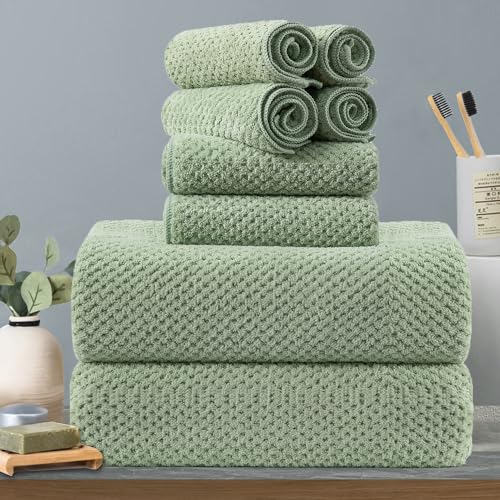 8-Piece Green Bath Towels Set,2 Oversized Large Bath Towels Sheet,2 Hand Towels and 4 Washcloths - 600 GSM Soft Luxury Towel Set,Highly Absorbent Quick Dry Towel Collection for Bathroom,Hotel and Spa - color: Green Set, size: 8-Piece Set