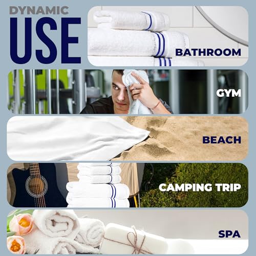 8-Piece Premium Towel Set, 2 Bath Towels, 2 Hand Towels, and 4 Wash Cloths, 100% Ring Spun Cotton Highly Absorbent Towels for Bathroom, Gym, Hotel, and Spa - color: Blue