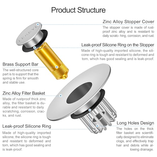 LEKEYE Bathroom Sink Stopper | Shower Drain Hair Catcher | Pop-up Sink Drain Stopper with Strainer | Bathroom Sink Plug for 1-1/8 to 1-1/2" Sink Drain Hole- Pearl Chrome - color: Pearl Chrome