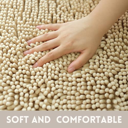 Bathroom Rugs Chenille, Extra Thick and Absorbent, Non-Slip, Machine Washable, Dry Quckily, Soft Cozy Plush, Used Under Shower Bathtub and Sink, Bath mat Sets Camel - color: Beige, size: 20 x 32 inch + 20 x 20 inch (U-Shape)