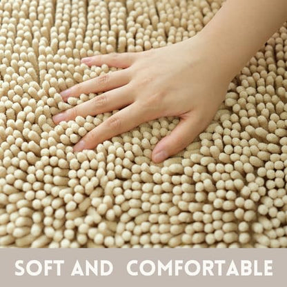 Bathroom Rugs Chenille, Extra Thick and Absorbent, Non-Slip, Machine Washable, Dry Quckily, Soft Cozy Plush, Used Under Shower Bathtub and Sink, Bath mat Sets Camel - color: Beige, size: 20 x 32 inch + 20 x 20 inch (U-Shape)