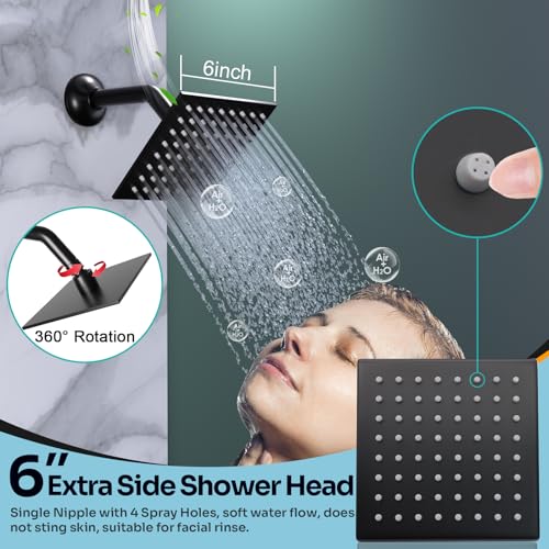 HOMEDEC Luxury Dual Shower System for Couples, LED 14x20" 2-Function and Dual 6" Side Wall Mounted Shower Heads, with 4-Way Diverter Valves, Black - color: Black