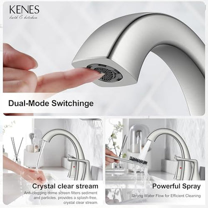 Bathroom Faucets for Sink 3 Hole, Brushed Nickel 2 Handle Widespread | Bathroom Vanity Faucet with Pop Up Drain & Supply Lines, Lead-Free cUPC & NSF Certified, 8 Inch Faucet for Vanity RV Sink - color: Brushed Nickel